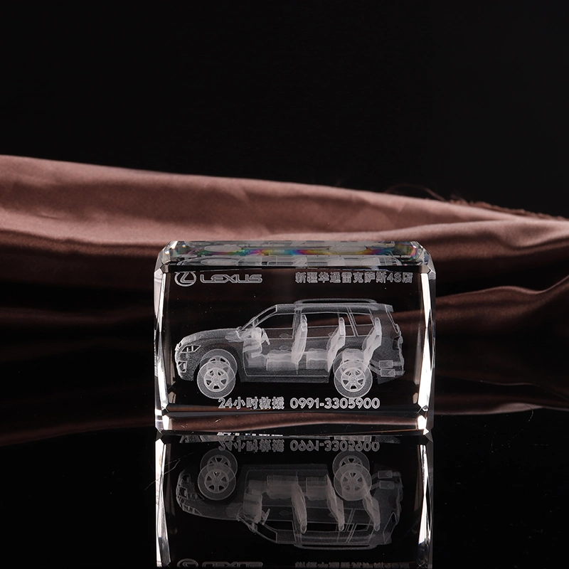 Beautiful 3D Laser Car Model Crystal Glass Cube Paperweight